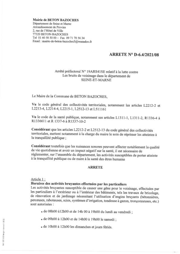 Arreté Bruits de voisinage