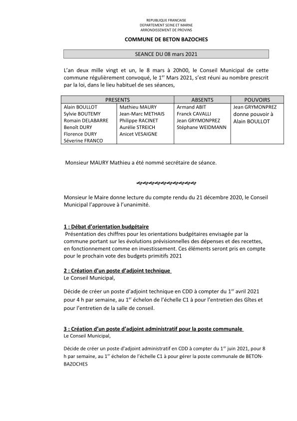 Compte rendu du 08/03/2021