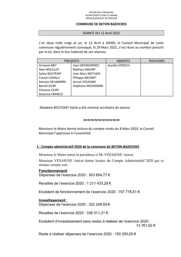 Compte rendu du 12/04/2021