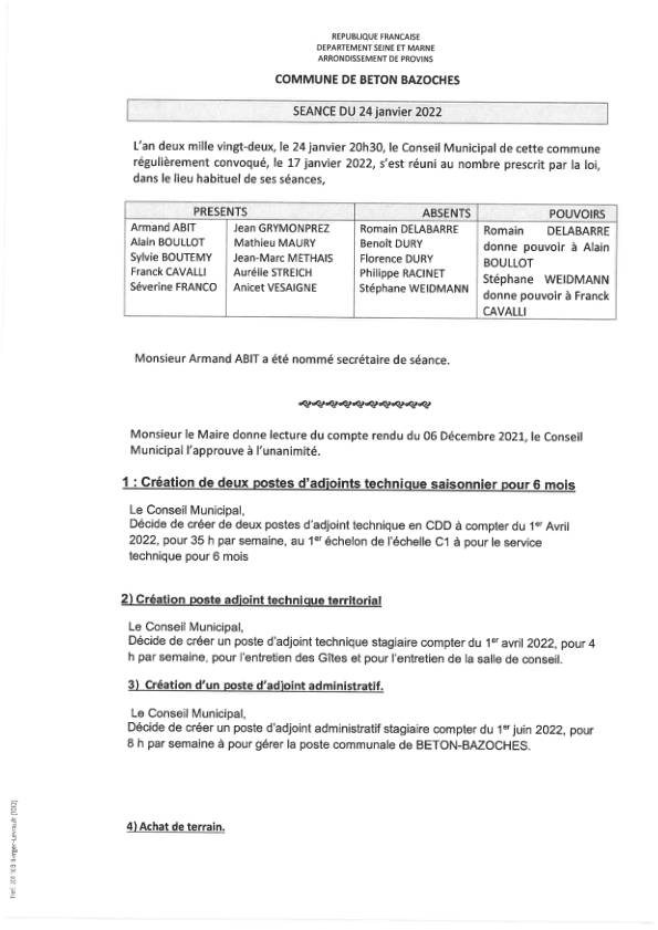 compte rendu 24/01/22 Compte rendu du conseil municipal du 24/01/22